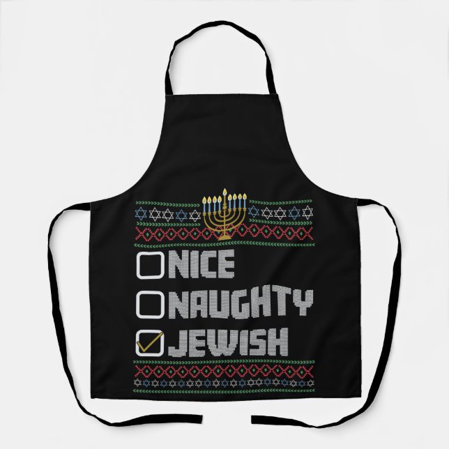 Naughty Nice Jewish Santa Ugly Christmas Hanukkah  Apron (Front)