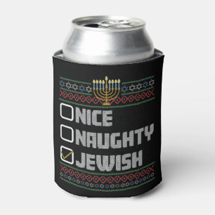 Naughty Nice Jewish Santa Ugly Christmas Hanukkah Can Cooler