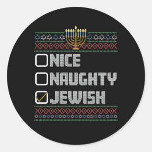 Naughty Nice Jewish Santa Ugly Christmas Hanukkah  Classic Round Sticker