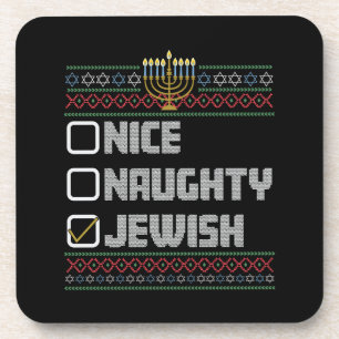 Naughty Nice Jewish Santa Ugly Christmas Hanukkah Coaster