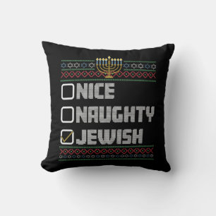 Naughty Nice Jewish Santa Ugly Christmas Hanukkah  Cushion