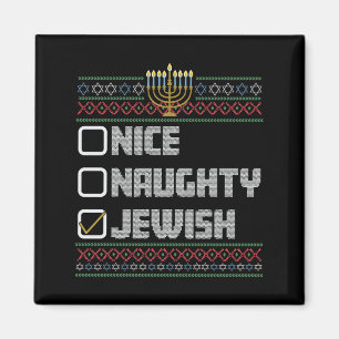 Naughty Nice Jewish Santa Ugly Christmas Hanukkah Magnet