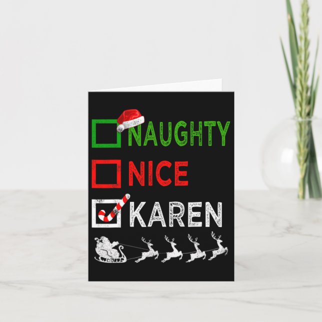 Naughty Nice Karen Christmas Pyjamas Funny Santa H Card (Front)