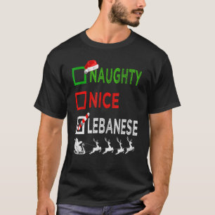 Naughty Nice Lebanese Christmas Pajamas Santa Hat  T-Shirt