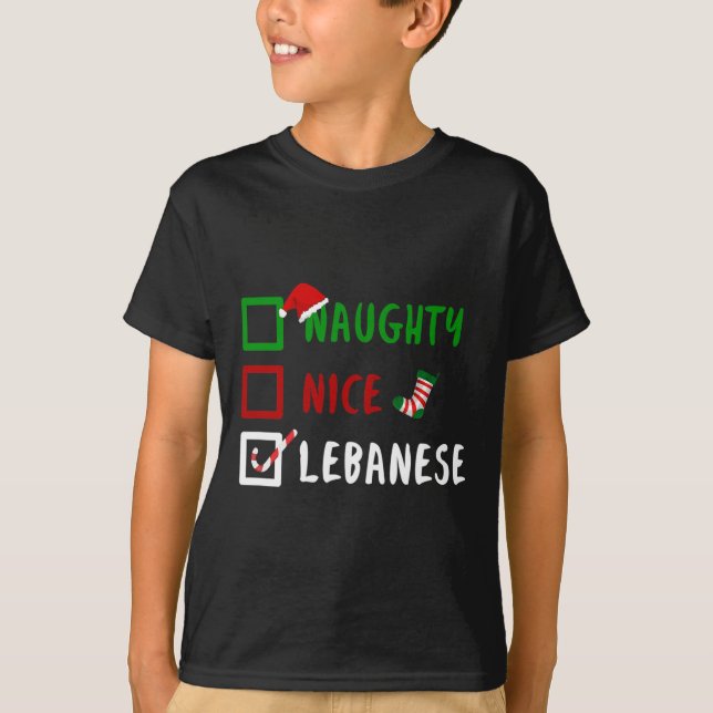 Naughty Nice Lebanese Funny Lebanon Christmas Sant T-Shirt (Front)