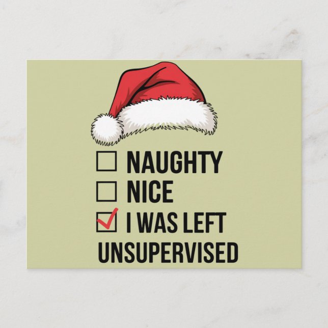 Naughty Nice List I Was Left Unsupervised Xmas Postcard (Front)