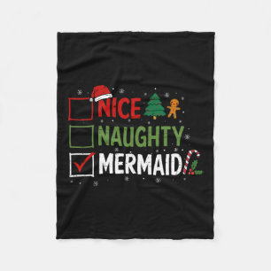 Naughty Nice Mermaid Christmas Pyjamas Santa Claus Fleece Blanket