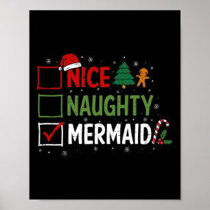 Naughty Nice Mermaid Christmas Pyjamas Santa Claus Poster