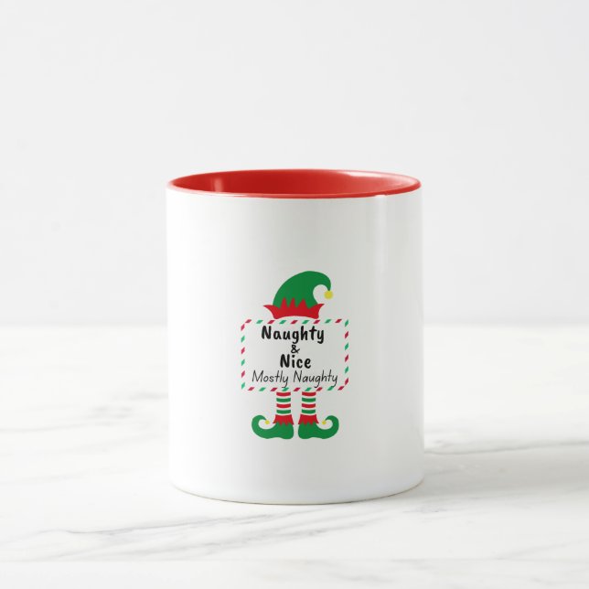 Naughty Nice Mostly Naughty Elf Funny Xmas Mug (Center)