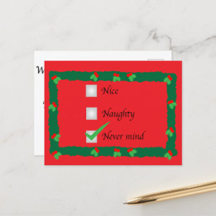 Naughty Nice Never mind Holiday Greeting Postcard