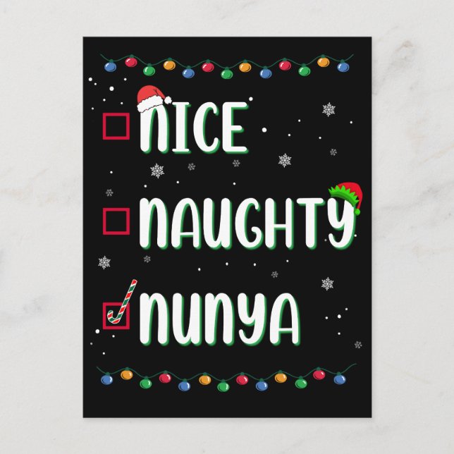 Naughty Nice Nunya Business Santa’s Xmas List Fun Postcard (Front)