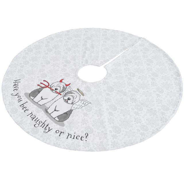 Naughty & Nice Old English Sheepdogs (Grey 1) Fleece Tree Skirt (Angled)