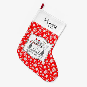 Naughty & Nice Old English Sheepdogs (Grey 1) Large Christmas Stocking