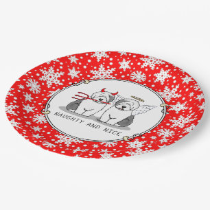 Naughty & Nice Old English Sheepdogs (Grey 1) Paper Plate