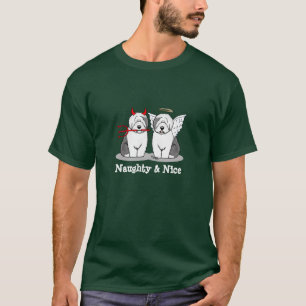 Naughty & Nice Old English Sheepdogs (Grey 1) T-Shirt