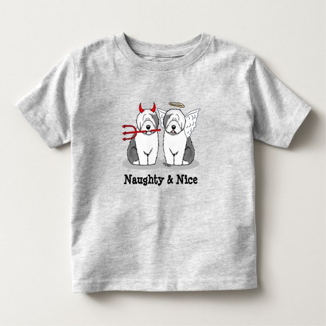 Naughty & Nice Old English Sheepdogs (Grey 1) Toddler T-Shirt (Front)