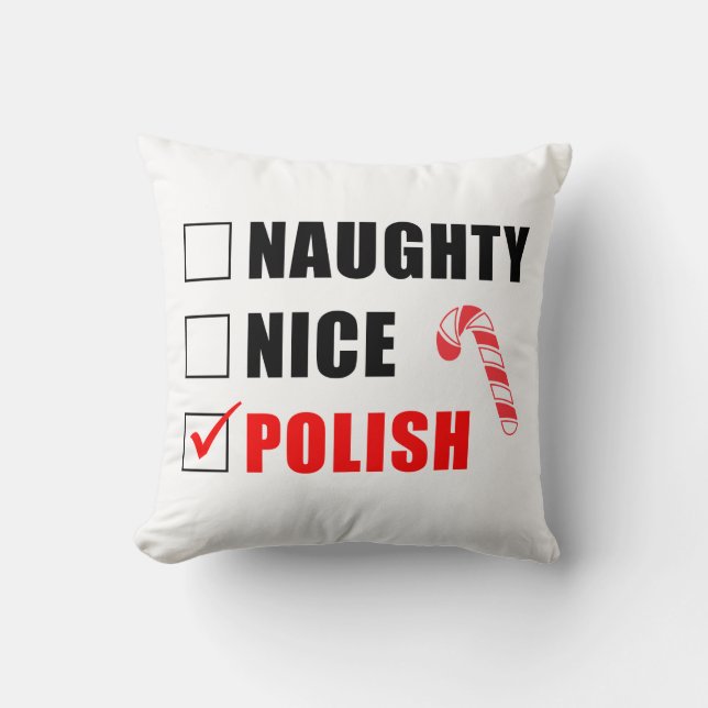 Naughty Nice Polish Christmas Design Cushion (Front)