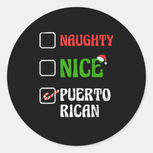 Naughty Nice Puertorican Santa Holiday Sweet Classic Round Sticker