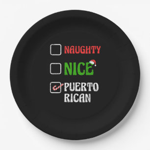 Naughty Nice Puertorican Santa Holiday Sweet  Paper Plate