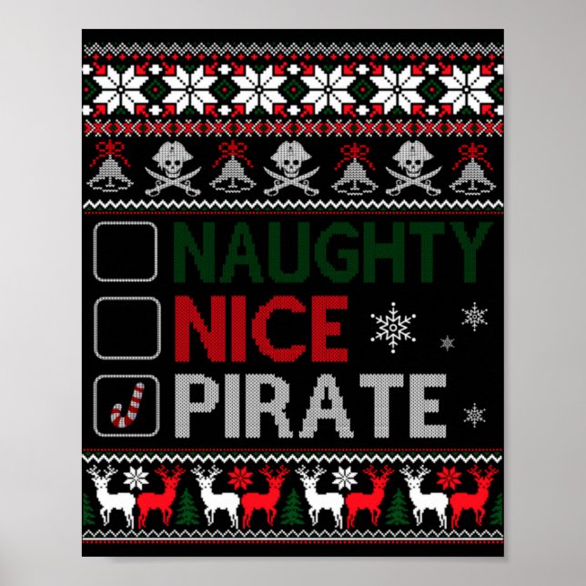 Naughty Nice Rate Funny Christmas Checklist Ugly  Poster (Front)