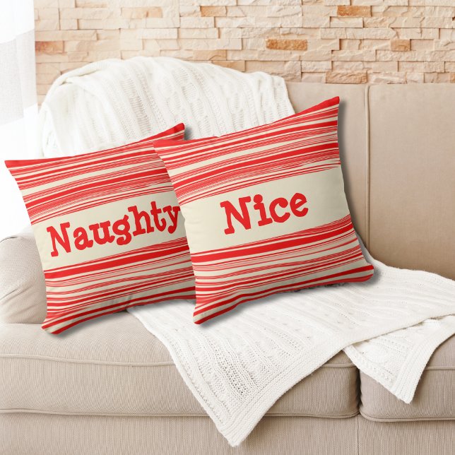 Naughty Nice Red Peppermint Candy Marbled Stripes  Cushion (Creator Uploaded)