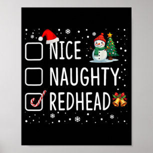 Naughty Nice Redhead Christmas Pajamas Funny Santa Poster