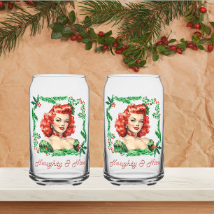 Naughty & Nice Retro Christmas Pinup Can Glass