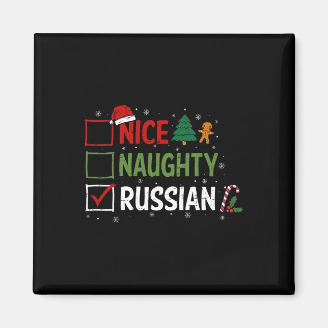 Naughty Nice Russian Christmas Pyjamas Santa Claus Magnet (Front)