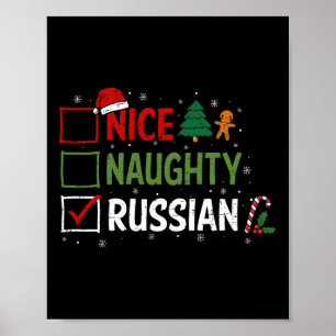 Naughty Nice Russian Christmas Pyjamas Santa Claus Poster
