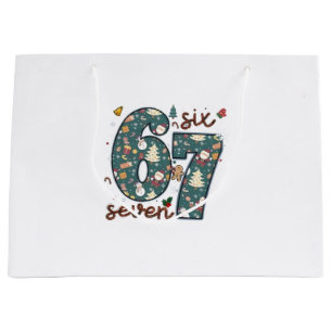 Naughty Nice Six Seven 67 Brainrot Christmas Large Gift Bag