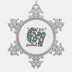Naughty Nice Six Seven 67 Brainrot Christmas Snowflake Pewter Christmas Ornament