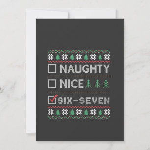 Naughty Nice Six Seven Funny 6 7 Ugly Christmas Thank You Card