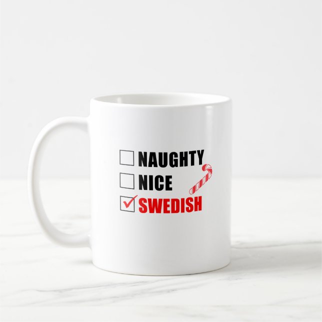 Naughty Nice Swedish Christmas Design Coffee Mug (Left)