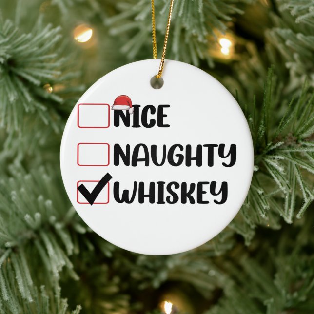 Naughty Nice Whiskey Santa Christmas List Ceramic Tree Decoration (Tree)