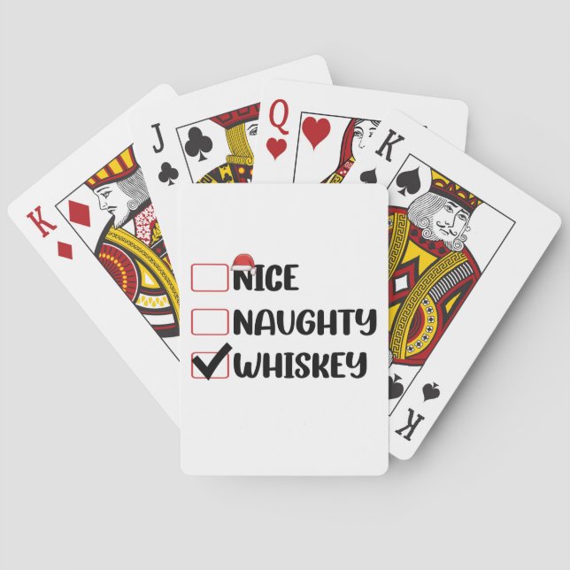 Naughty Nice Whiskey Santa Christmas List Playing Cards (Back)