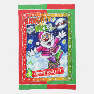 Naughty or nice, choose your list tea towel