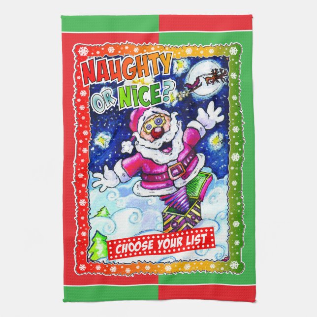 Naughty or nice, choose your list tea towel (Vertical)