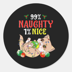 Naughty Or Nice Christmas Cat Funny Humour 1 Classic Round Sticker