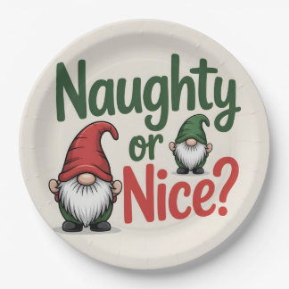 Naughty or Nice Christmas Graphic: Cute Gnomes Paper Plate