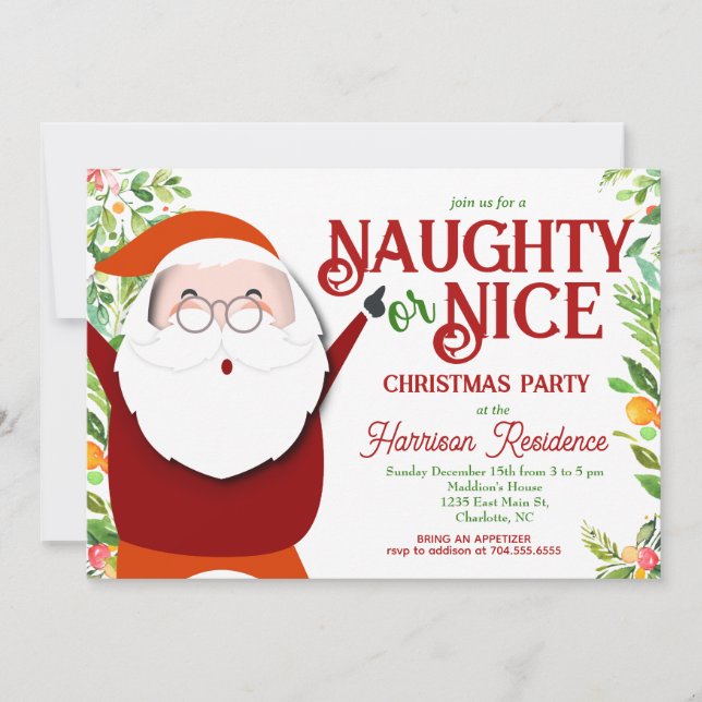 Naughty or nice Christmas Party Invite (Front)