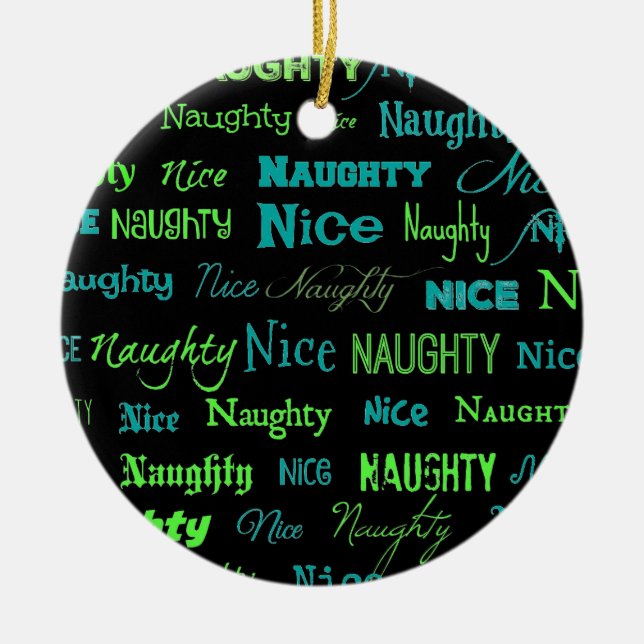 Naughty or Nice Christmas Quote Ceramic Tree Decoration (Front)