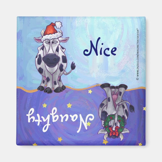 Naughty or Nice Cow Christmas Dishwasher Magnet (Front)