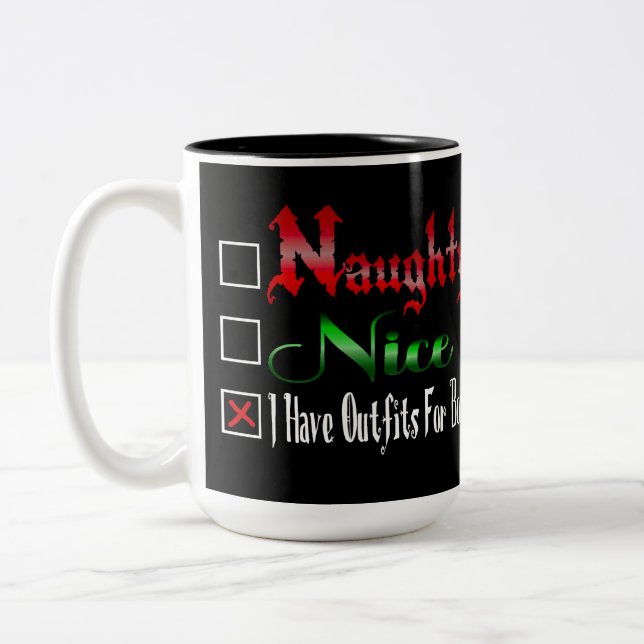 Naughty Or Nice Flirty Black Two-Tone Coffee Mug (Left)