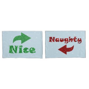 Naughty or Nice Funny Blue Christmas Pillowcase