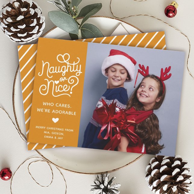 Naughty or Nice Funny Cute Kids Sibling Photo Holiday Card (Creator Uploaded)