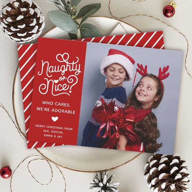 Naughty or Nice Funny Cute Kids Sibling Photo Holiday Card (Creator Uploaded)