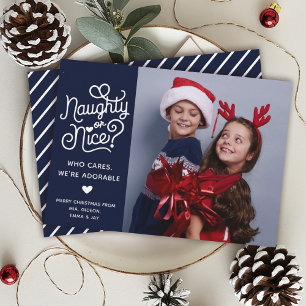 Naughty or Nice Funny Cute Kids Sibling Photo Holiday Card