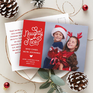 Naughty or Nice Funny Cute Kids Sibling Photo Holiday Postcard