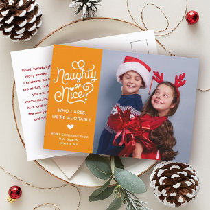 Naughty or Nice Funny Cute Kids Sibling Photo Holiday Postcard