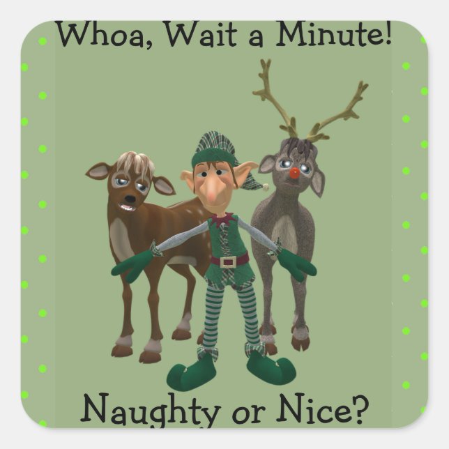 Naughty or Nice? Funny Elf and Reindeer Sticker (Front)